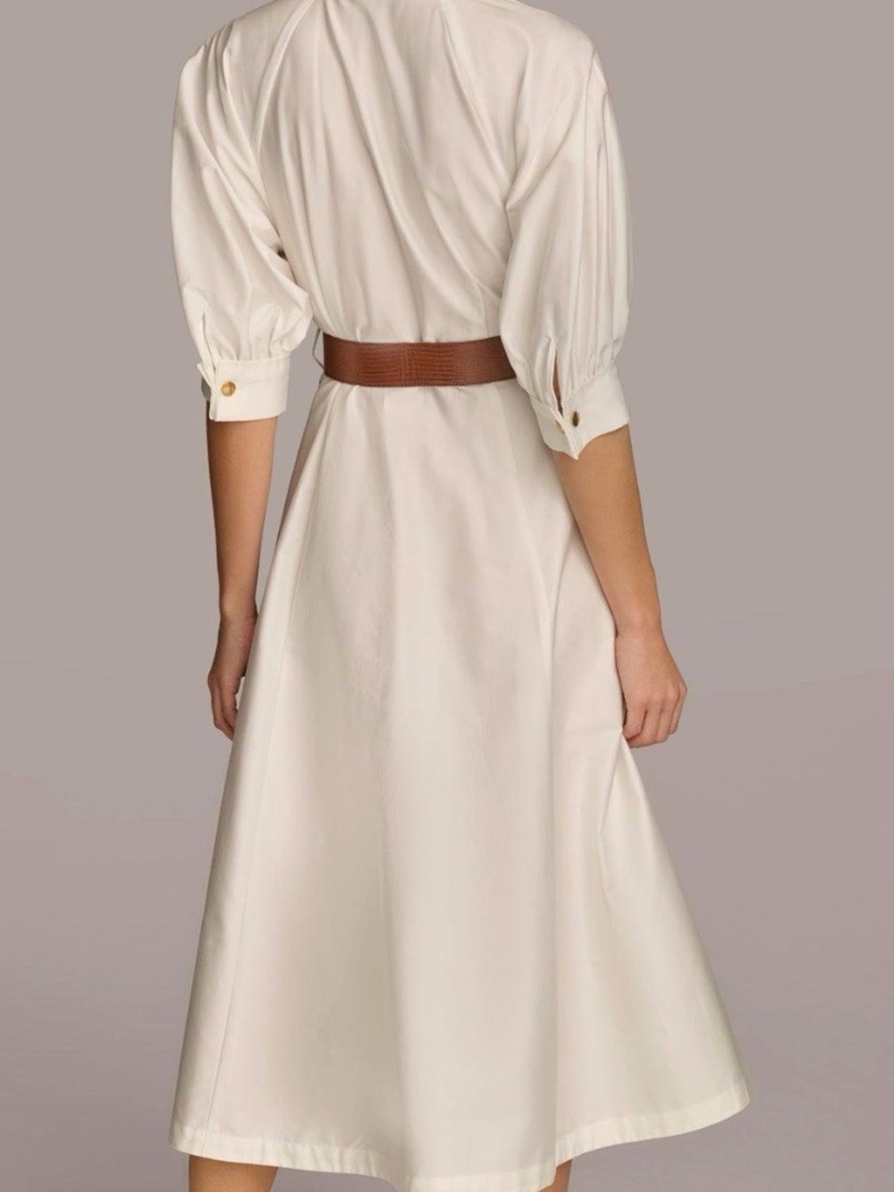Donna Karan Cream Midi Shirt Dress with Brown Belt - Picture 2 of 6